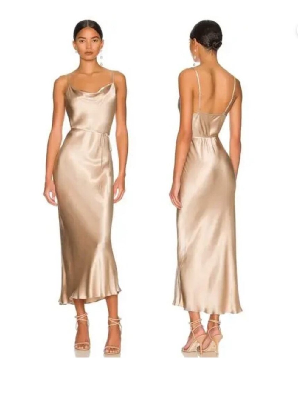Shona Joy Champagne Satin Midi Dress